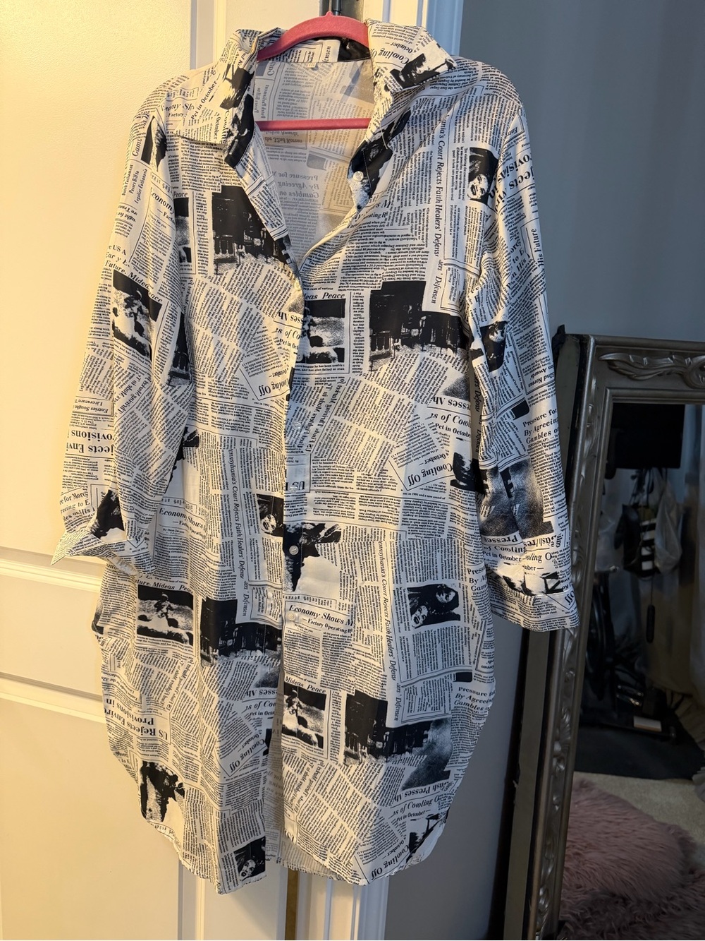 Newspaper Print Button-Up Shirtdress